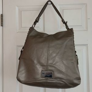 Marc New York taupe metallic XL tote. Zipper closer. Rhinestone and stud accents